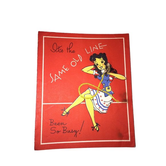 "It's the SAME OLD LINE, Been So Busy!" Cute Retro Greeting Card - Mid-Century - Picture 1 of 5